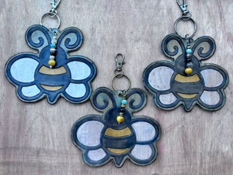 Handcrafted Leather Bee Purse Charm | Leather Keychain | Boho Bag Charm