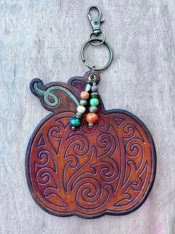 Handcrafted Leather Pumpkin Purse Charm | Leather Keychain | Boho Bag Charm