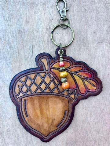 Handcrafted Leather Acorn Purse Charm | Leather Keychain | Boho Bag Charm