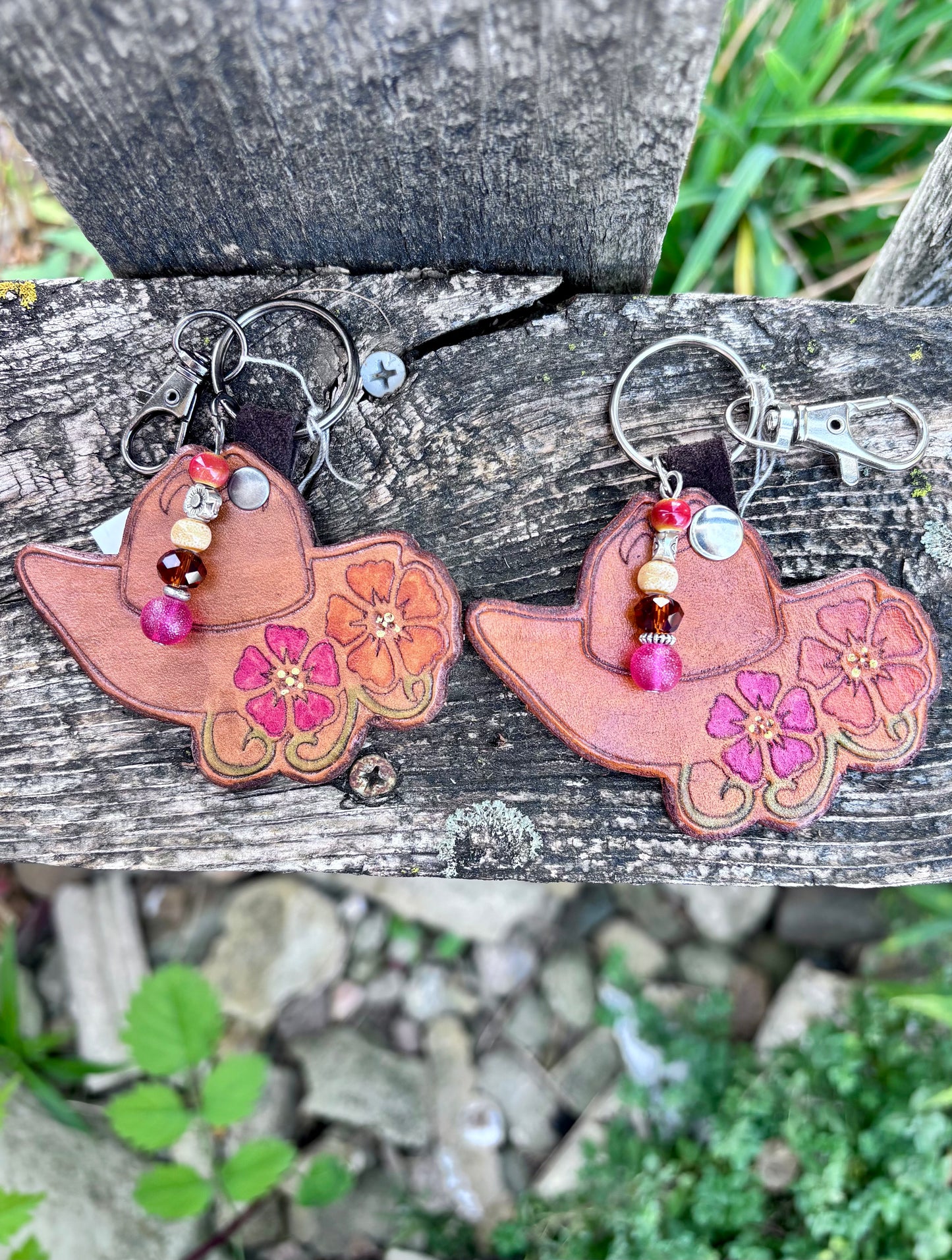 Handcrafted Leather Western Hat Purse Charm | Cowboy Hat Leather Keychain | Boho Southwest Hat Bag Charm