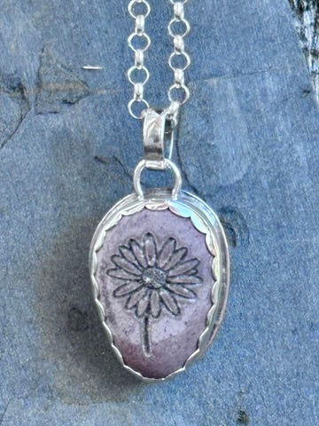 Alaskan River Rock Flower Pendant in Sterling Silver