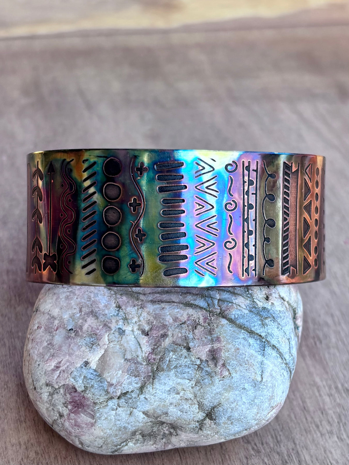 Fire Painted Copper Cuff Bracelet | 1-Inch Wide Handcrafted Statement Cuff
