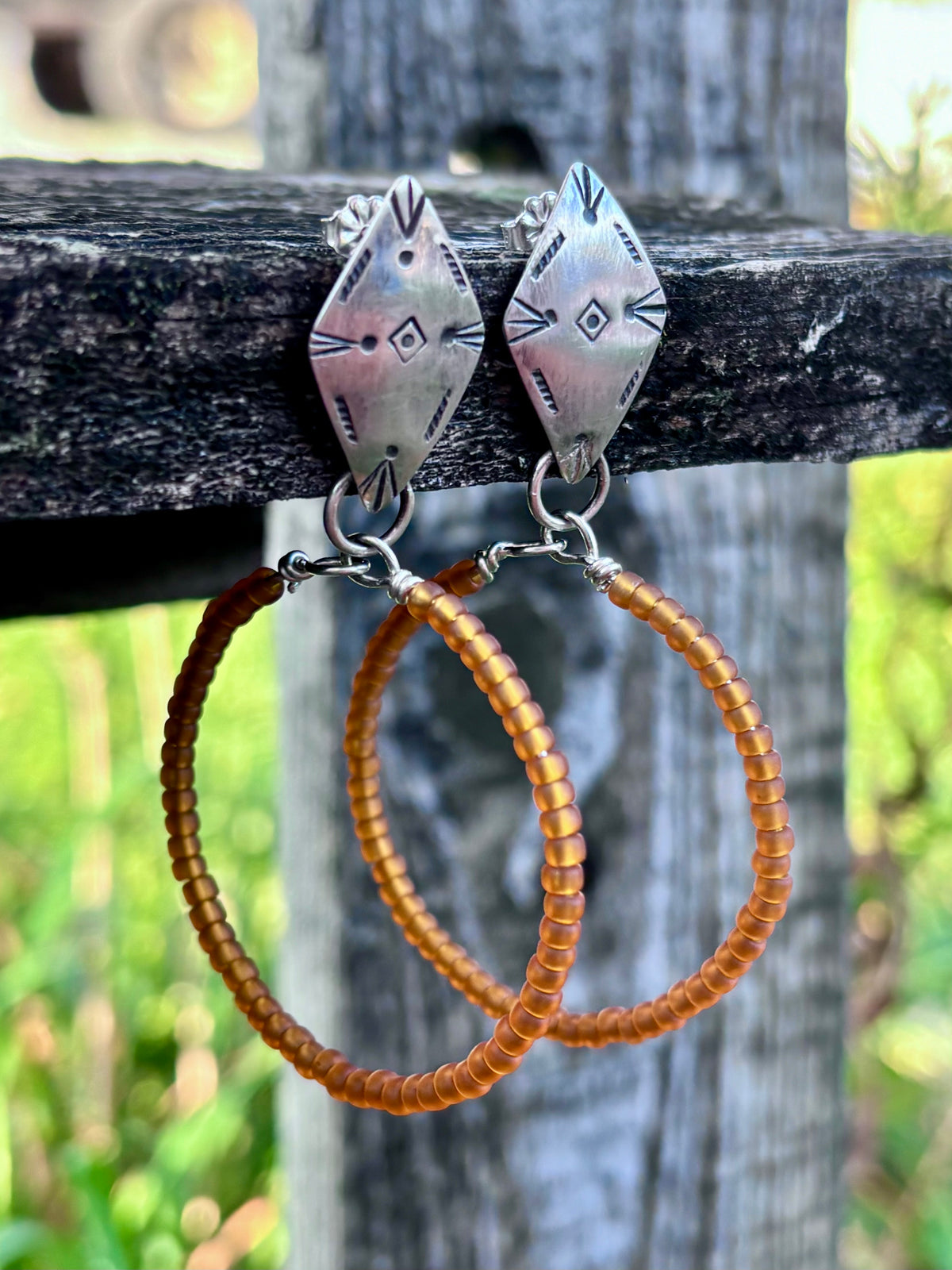 Miyuki Seed Bead Hoop Earrings with Sterling Silver Studs