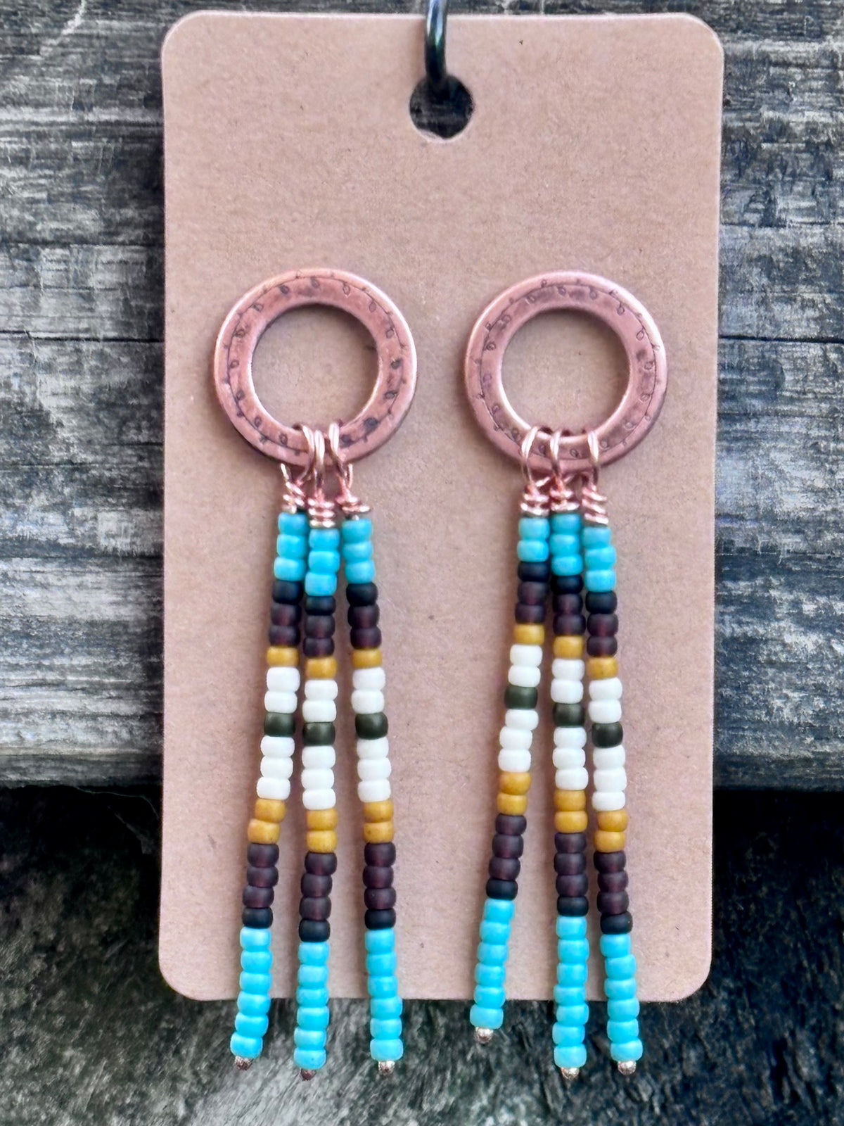 Hand Stamped Copper & Miyuki Seed Bead Earrings | Sterling Silver Posts