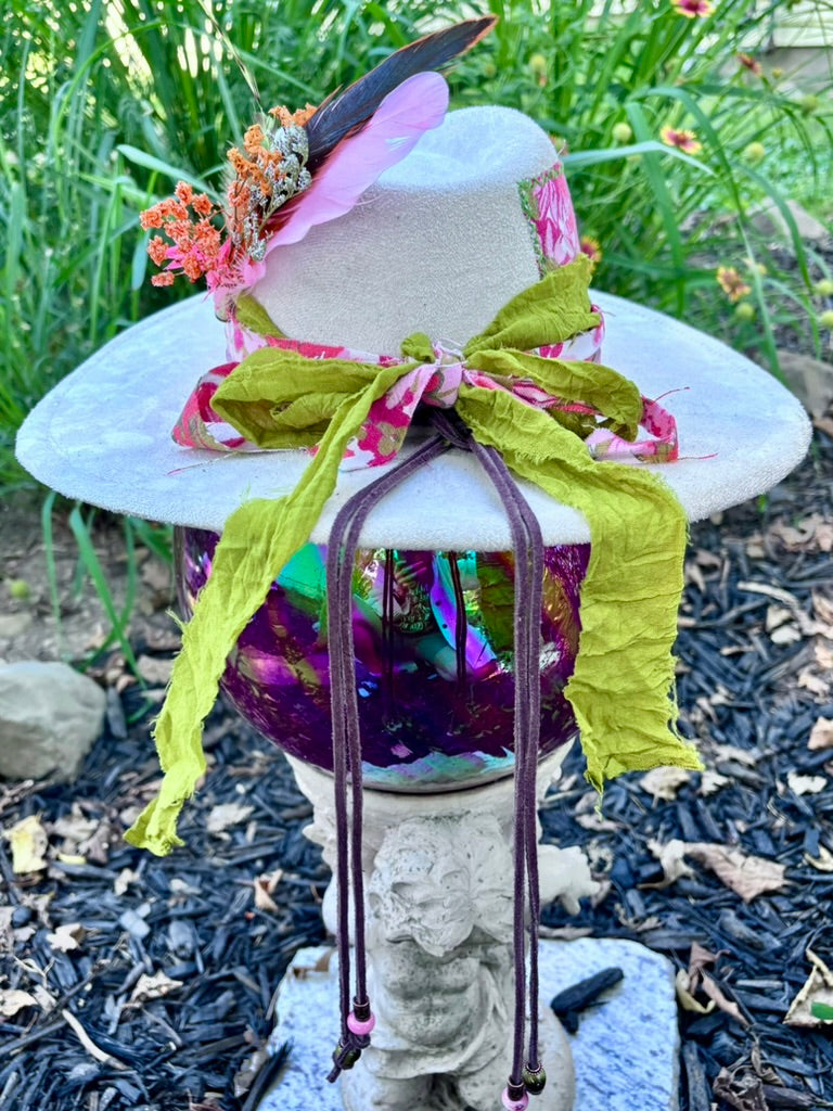 Hand-Embellished Cream Wildflower Hat | Vintage Floral & Recycled Sari Bands