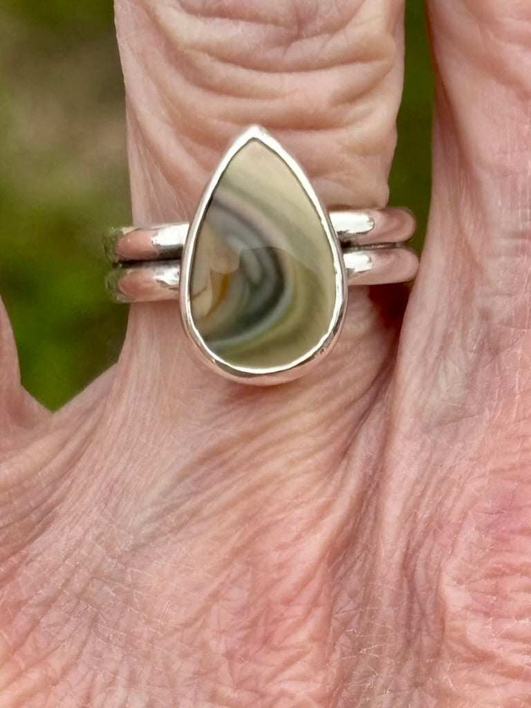 Imperial Jasper Sterling Silver Teardrop Ring | Double Band | Size 7½