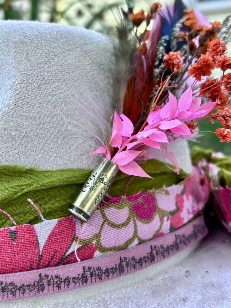 Hand-Embellished Cream Wildflower Hat | Vintage Floral & Recycled Sari Bands