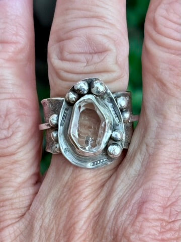 Handcrafted Herkimer Diamond Sterling Silver Ring | Wide Band | Size 7.5