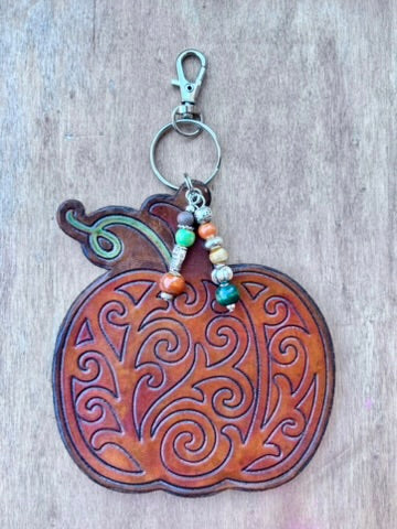 Handcrafted Leather Pumpkin Purse Charm | Leather Keychain | Boho Bag Charm