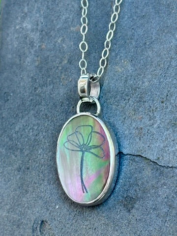 Mother of Pearl Flower Pendant in Sterling Silver