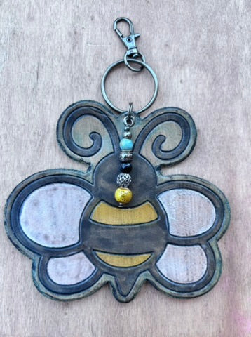 Handcrafted Leather Bee Purse Charm | Leather Keychain | Boho Bag Charm