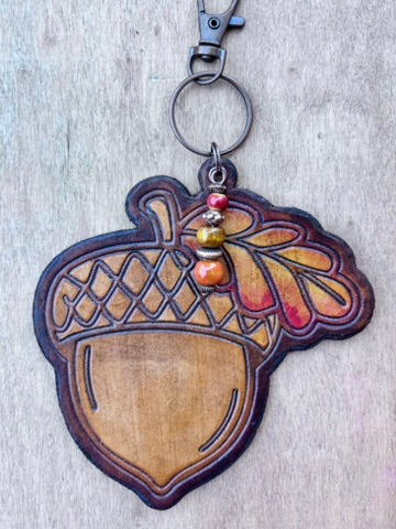 Handcrafted Leather Acorn Purse Charm | Leather Keychain | Boho Bag Charm