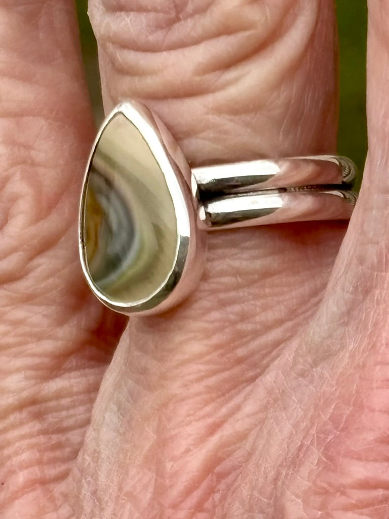 Imperial Jasper Sterling Silver Teardrop Ring | Double Band | Size 7½