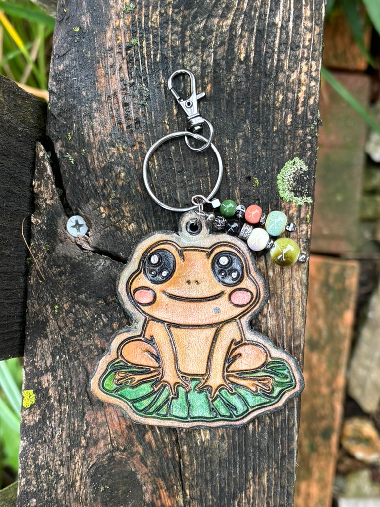 Handcrafted Leather Frog / Toad Purse Charm | Leather Keychain | Boho Bag Charm