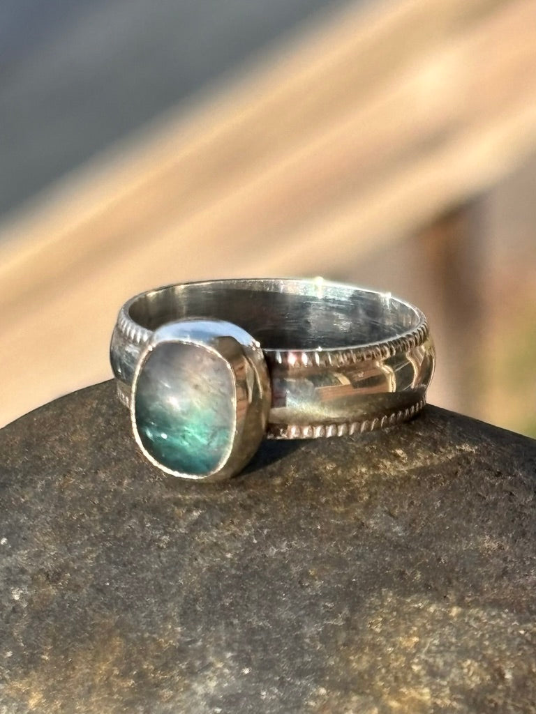 Bicolor Tourmaline Sterling Silver Ring | Detailed Band | Size 7½