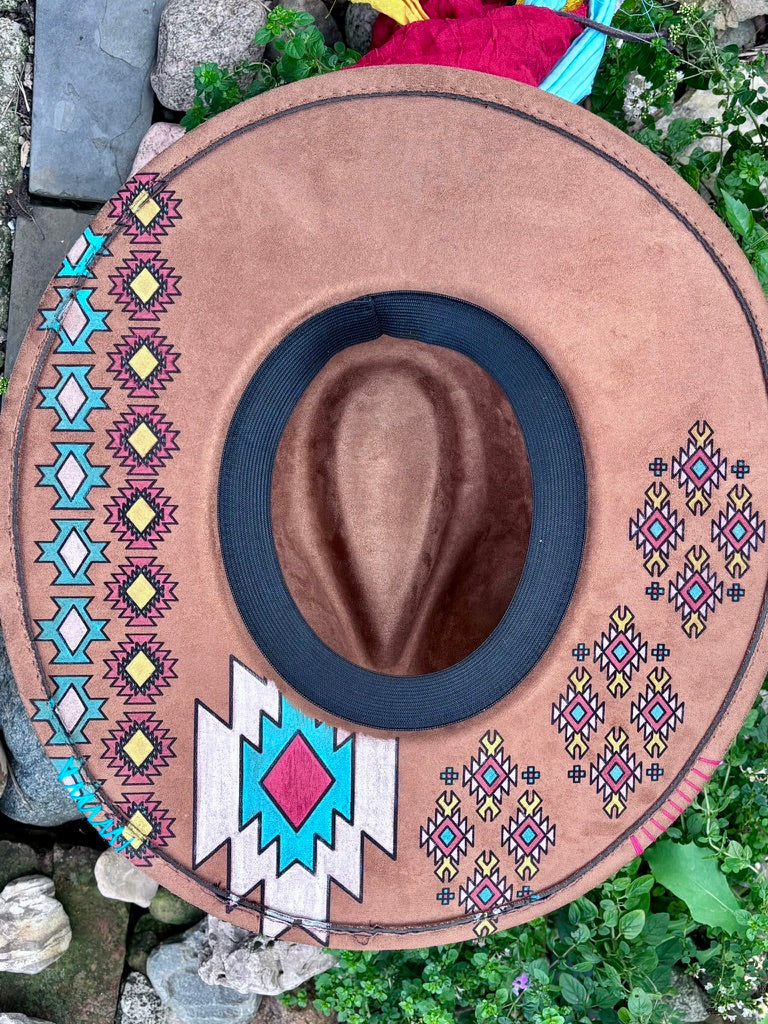 One-of-a-Kind Aztec-Inspired Hat | Sari Fabric & Yellow Leather Bands