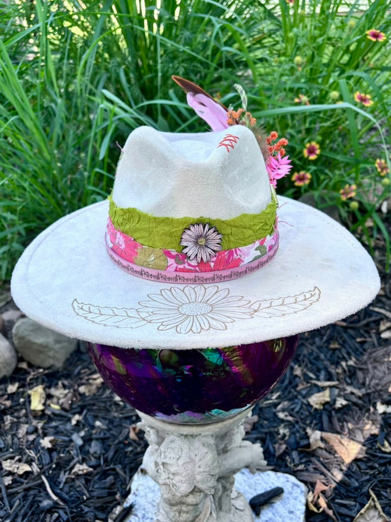 Hand-Embellished Cream Wildflower Hat | Vintage Floral & Recycled Sari Bands