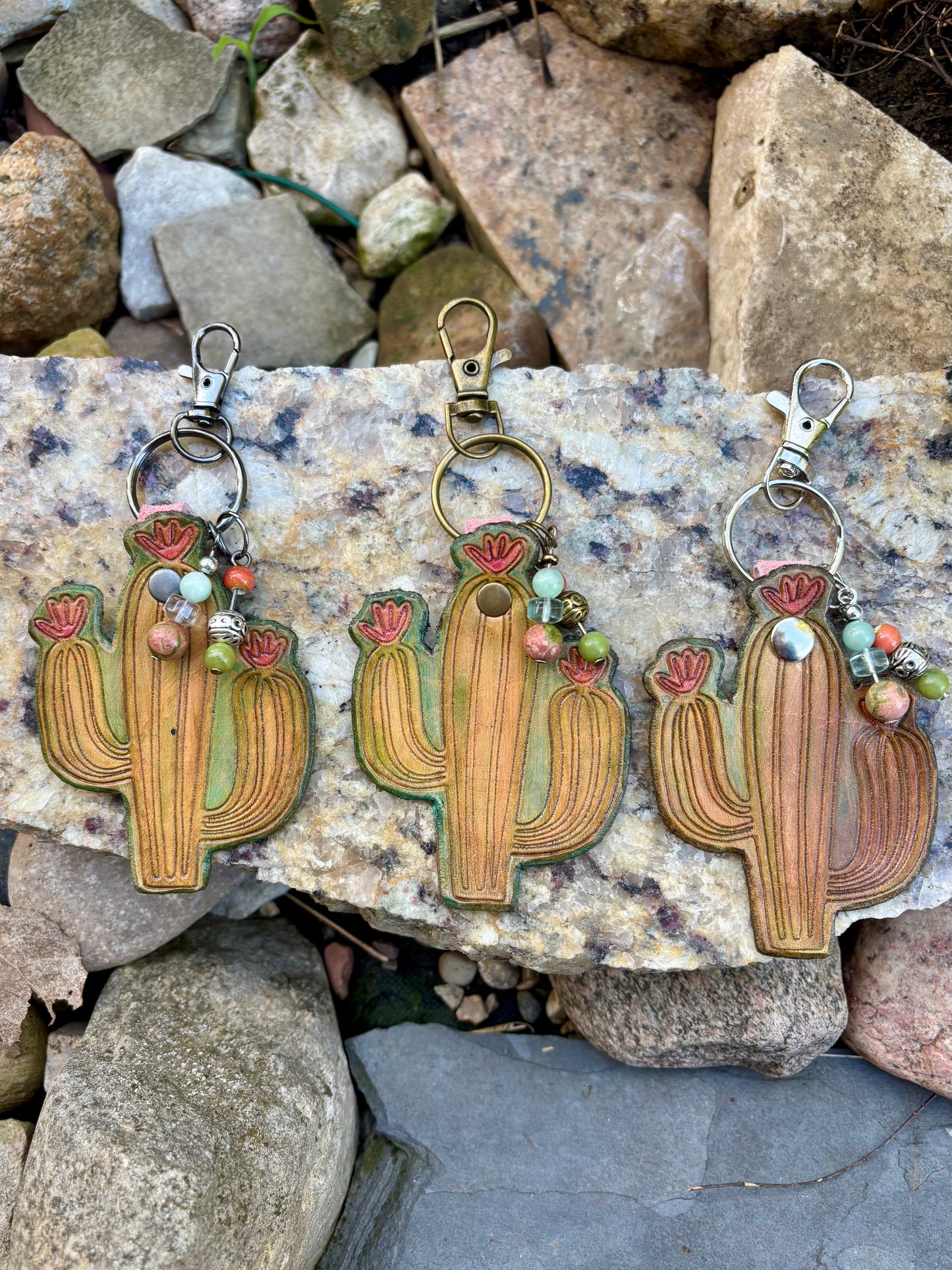 Handcrafted Leather Cactus Charm | Cactus Leather Keychain | Boho Southwest Western Succulent Bag Charm