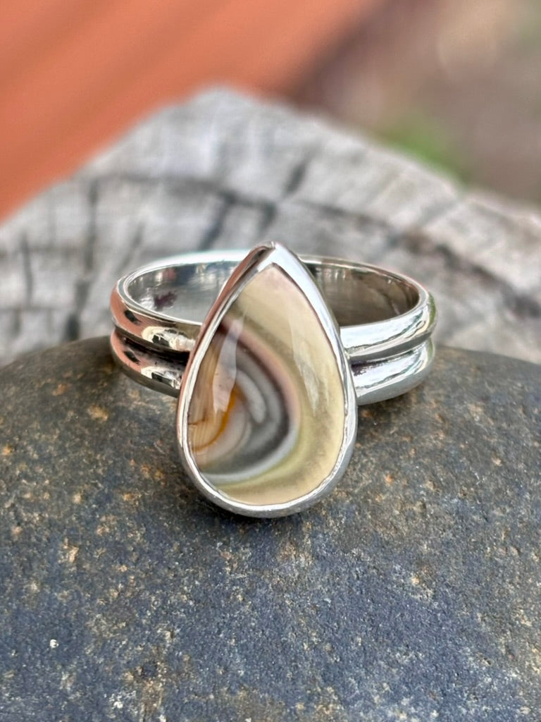 Imperial Jasper Sterling Silver Teardrop Ring | Double Band | Size 7½