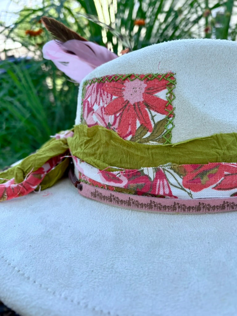 Hand-Embellished Cream Wildflower Hat | Vintage Floral & Recycled Sari Bands