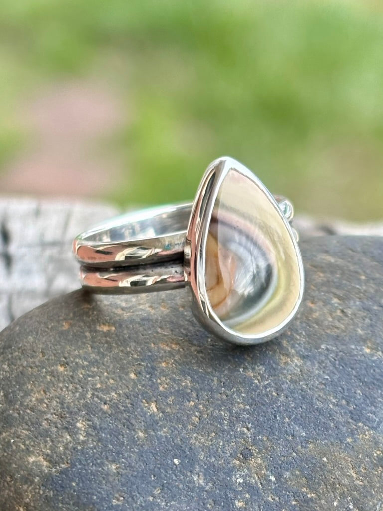 Imperial Jasper Sterling Silver Teardrop Ring | Double Band | Size 7½