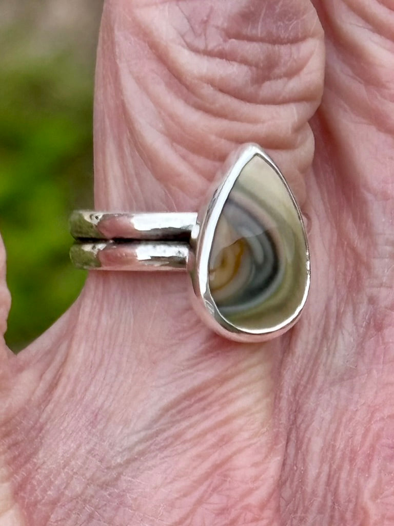Imperial Jasper Sterling Silver Teardrop Ring | Double Band | Size 7½