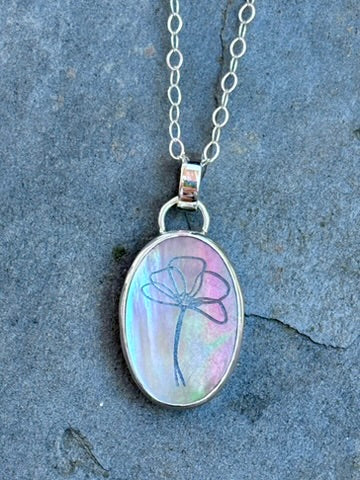 Mother of Pearl Flower Pendant in Sterling Silver