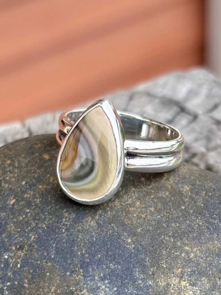 Imperial Jasper Sterling Silver Teardrop Ring | Double Band | Size 7½