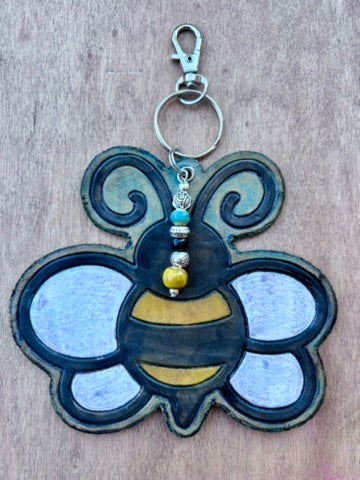 Handcrafted Leather Bee Purse Charm | Leather Keychain | Boho Bag Charm