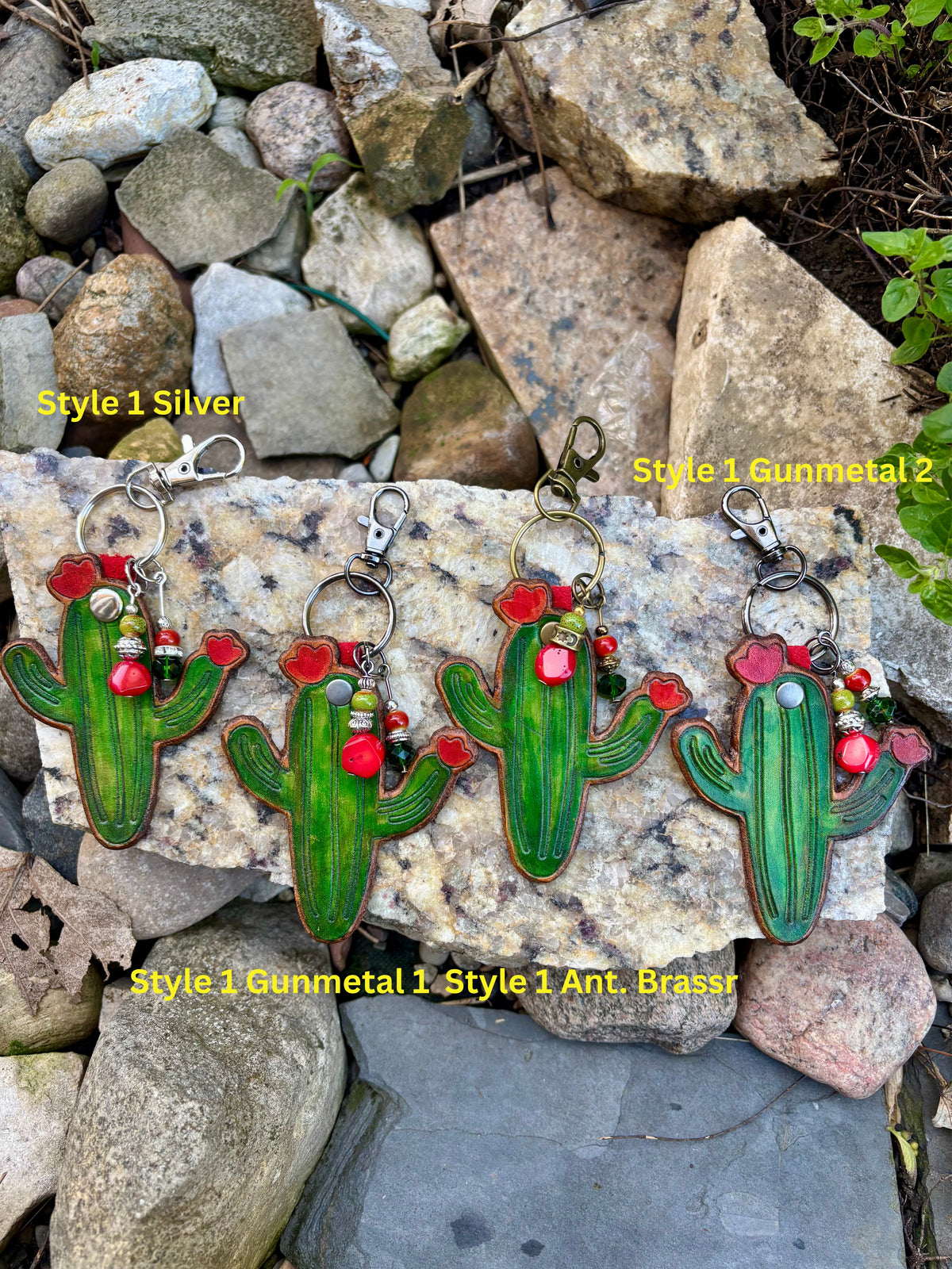 Handcrafted Leather Cactus Charm | Cactus Leather Keychain | Boho Southwest Western Succulent Bag Charm