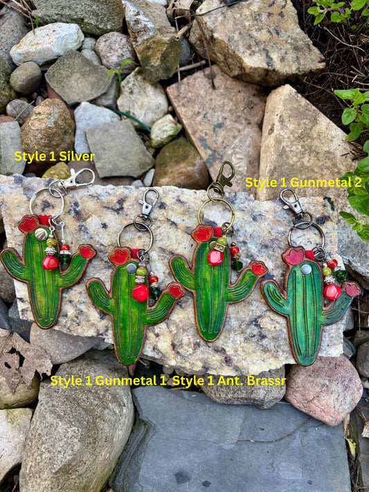 Handcrafted Leather Cactus Charm | Cactus Leather Keychain | Boho Southwest Western Succulent Bag Charm