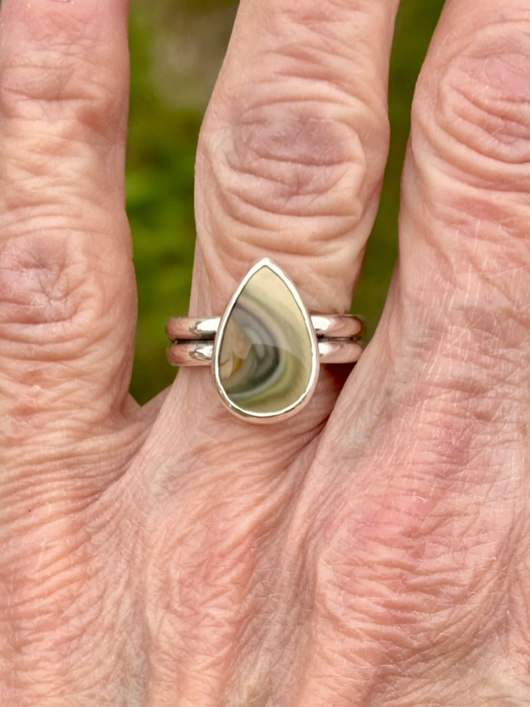 Imperial Jasper Sterling Silver Teardrop Ring | Double Band | Size 7½