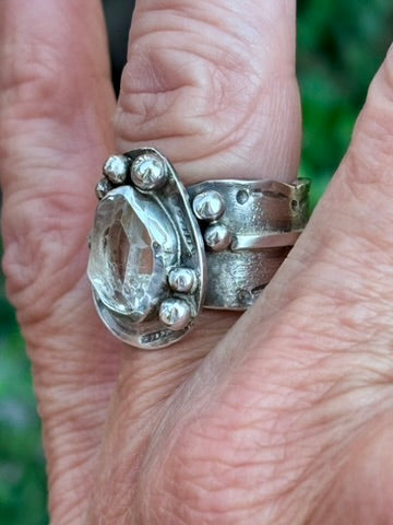 Handcrafted Herkimer Diamond Sterling Silver Ring | Wide Band | Size 7.5
