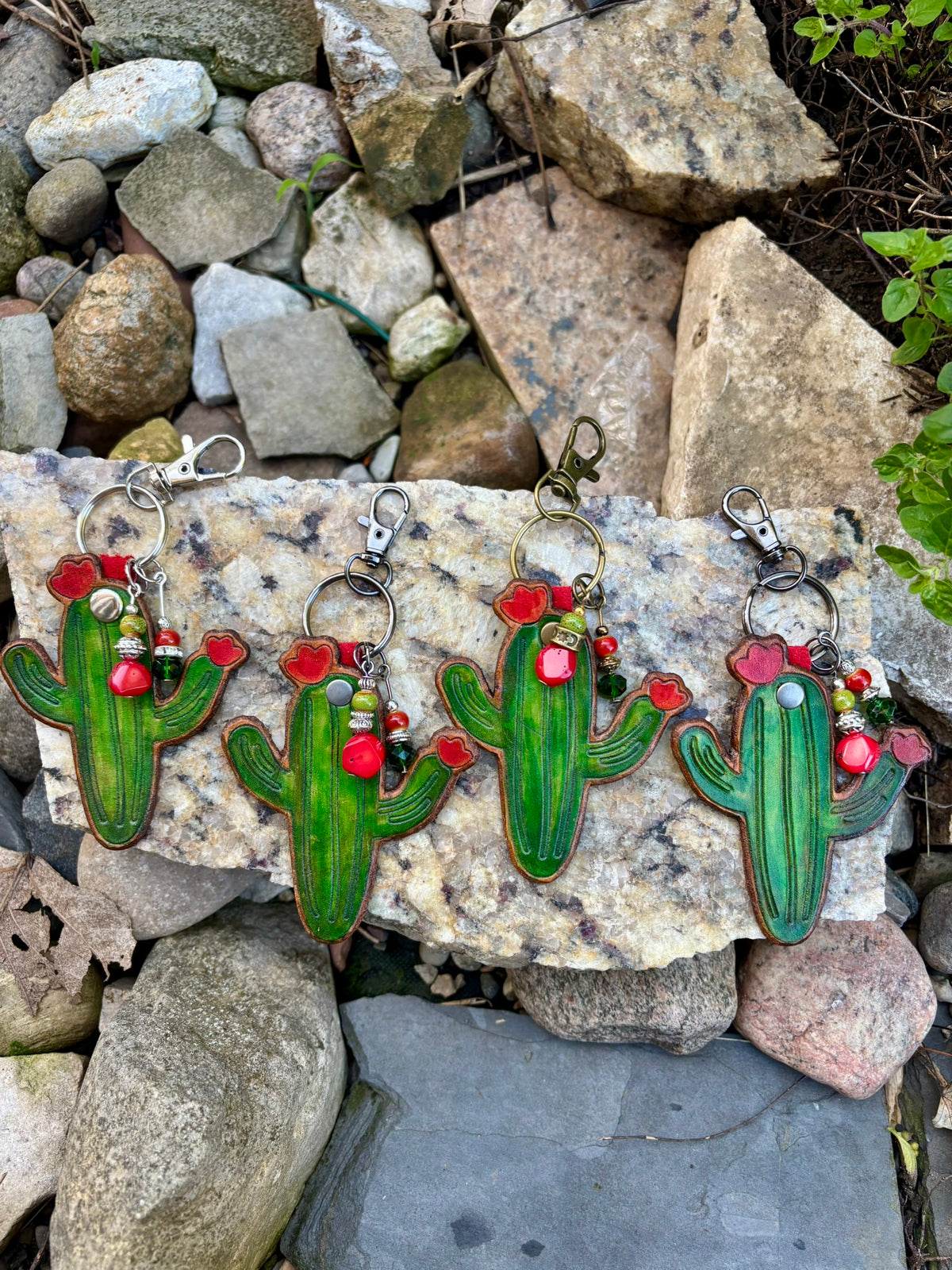 Handcrafted Leather Cactus Charm | Cactus Leather Keychain | Boho Southwest Western Succulent Bag Charm
