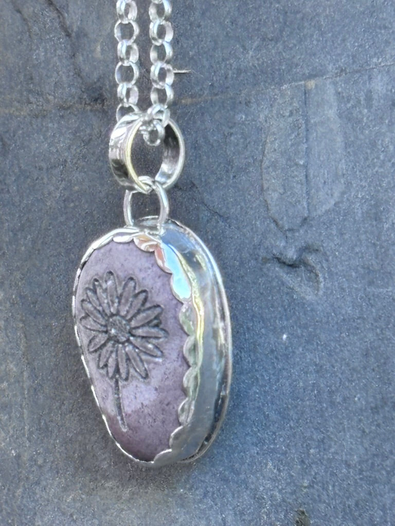 Alaskan River Rock Flower Pendant in Sterling Silver