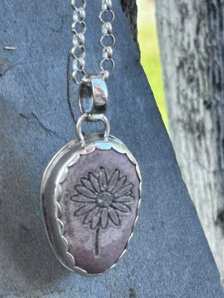 Alaskan River Rock Flower Pendant in Sterling Silver