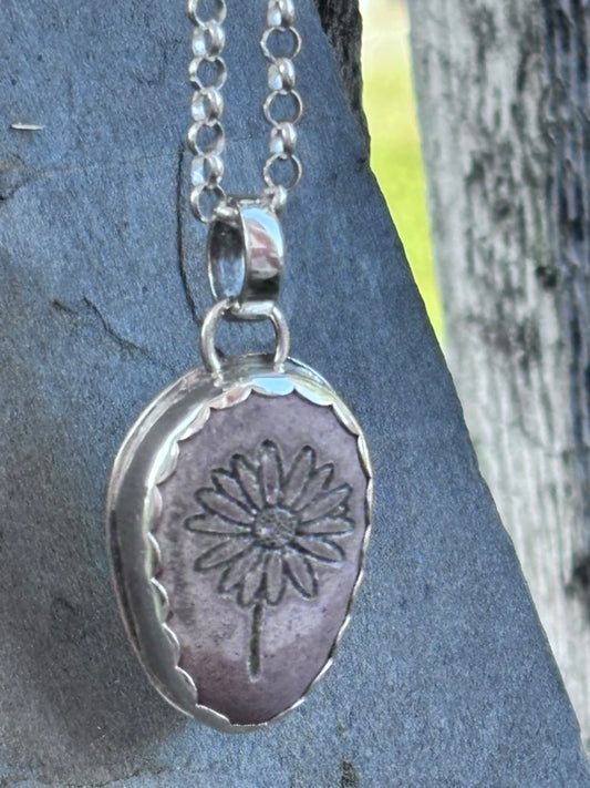Alaskan River Rock Flower Pendant in Sterling Silver