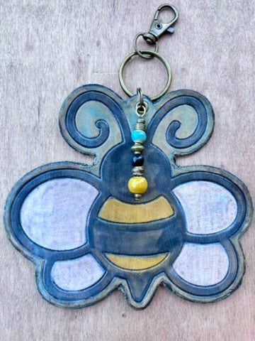 Handcrafted Leather Bee Purse Charm | Leather Keychain | Boho Bag Charm