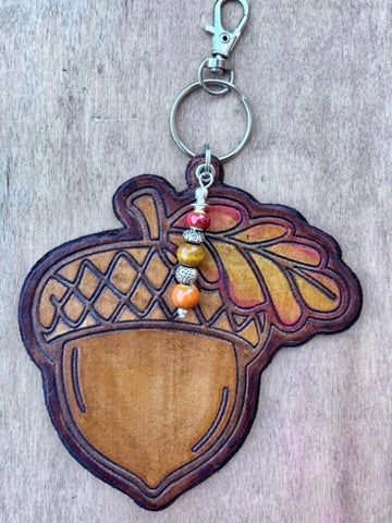 Handcrafted Leather Acorn Purse Charm | Leather Keychain | Boho Bag Charm