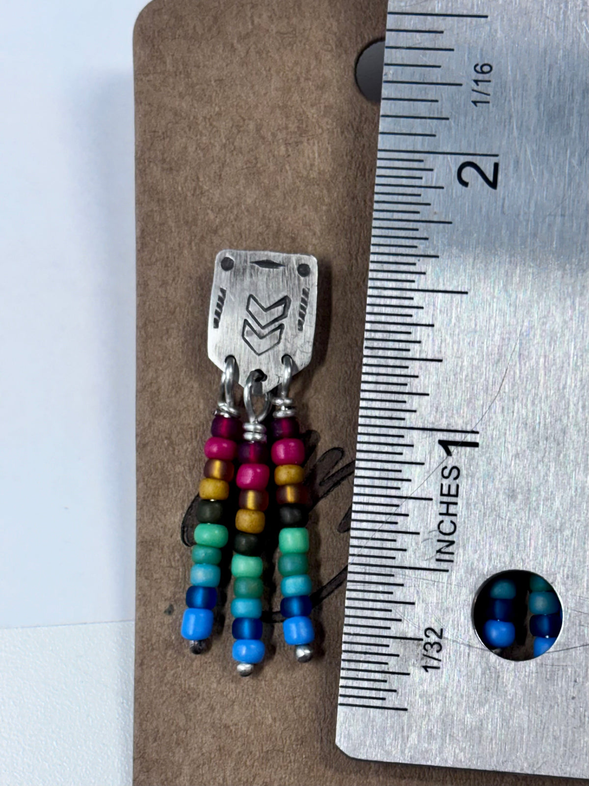 Hand Stamped Sterling Silver & Miyuki Seed Bead Dangle Earrings