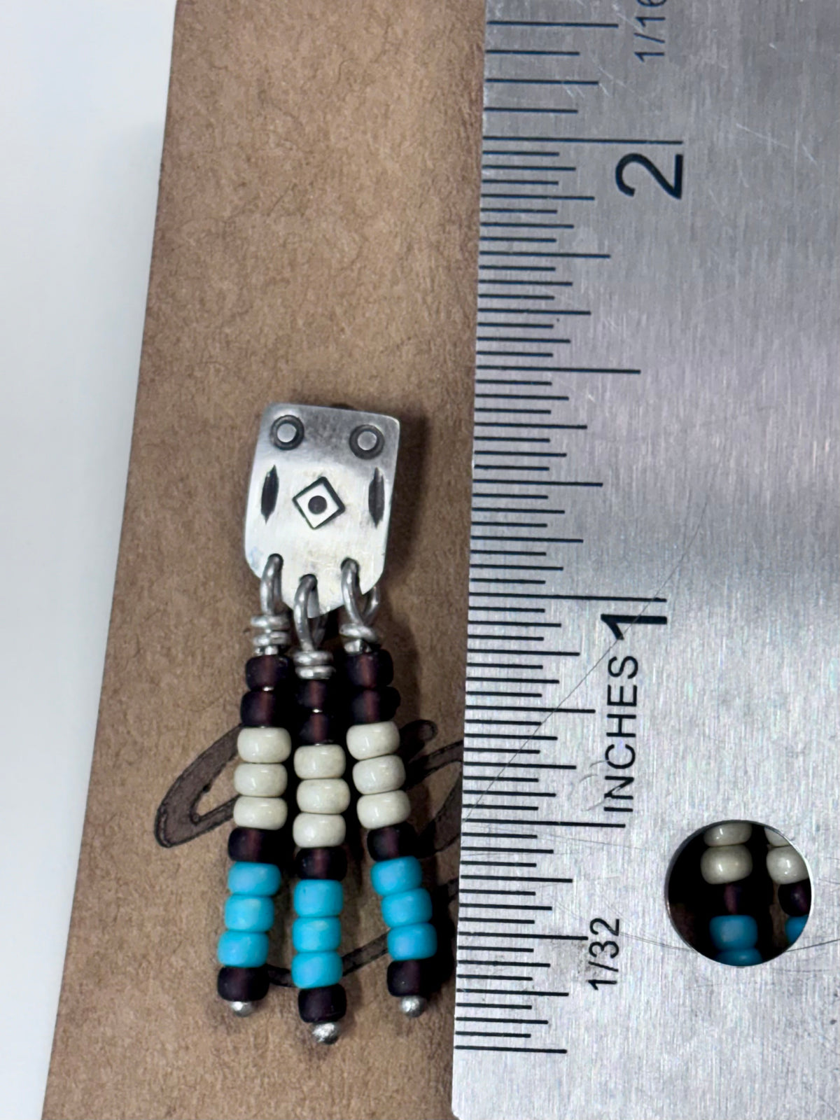 Hand Stamped Sterling Silver & Miyuki Seed Bead Dangle Earrings