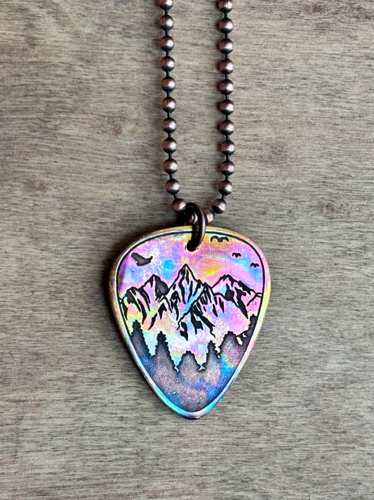 Fire Painted Copper Guitar Pick Necklace | Handmade Music Jewelry | Flame painted Copper