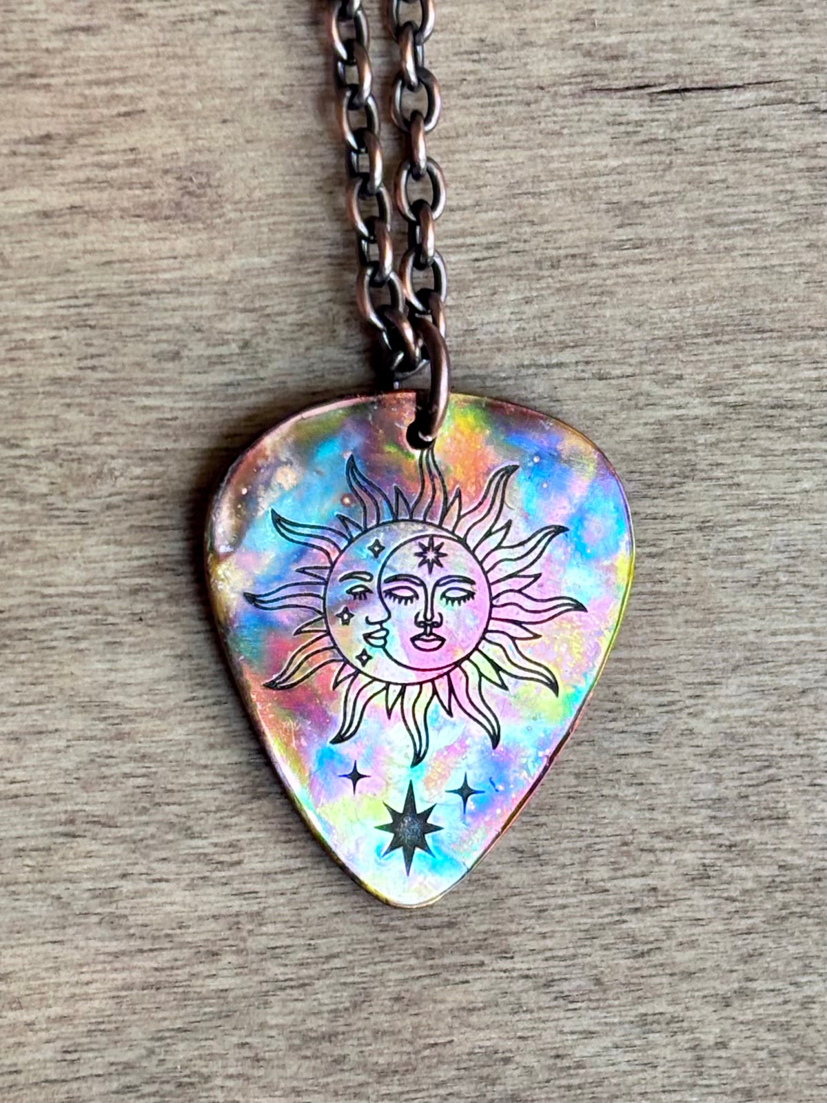 Fire Painted Copper Guitar Pick Necklace | Handmade Music Jewelry | Flame painted Copper