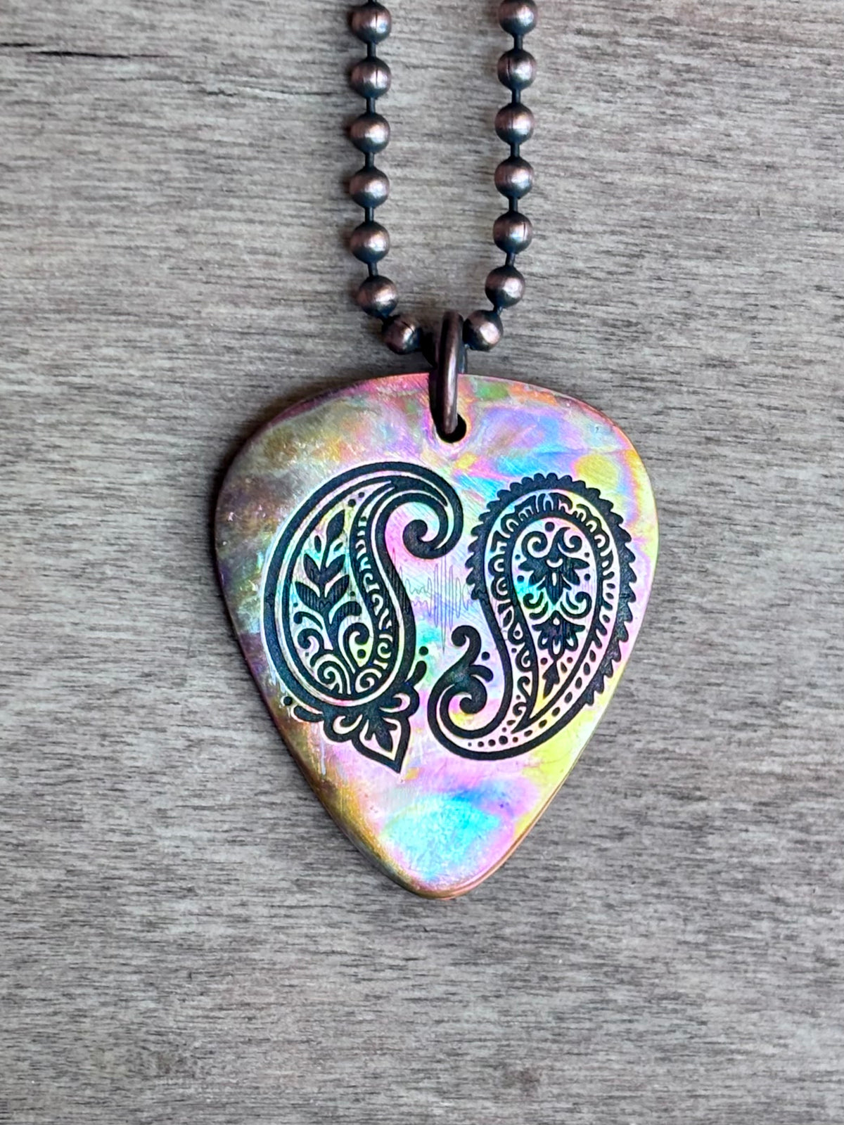 Fire Painted Copper Guitar Pick Necklace | Handmade Music Jewelry | Flame painted Copper