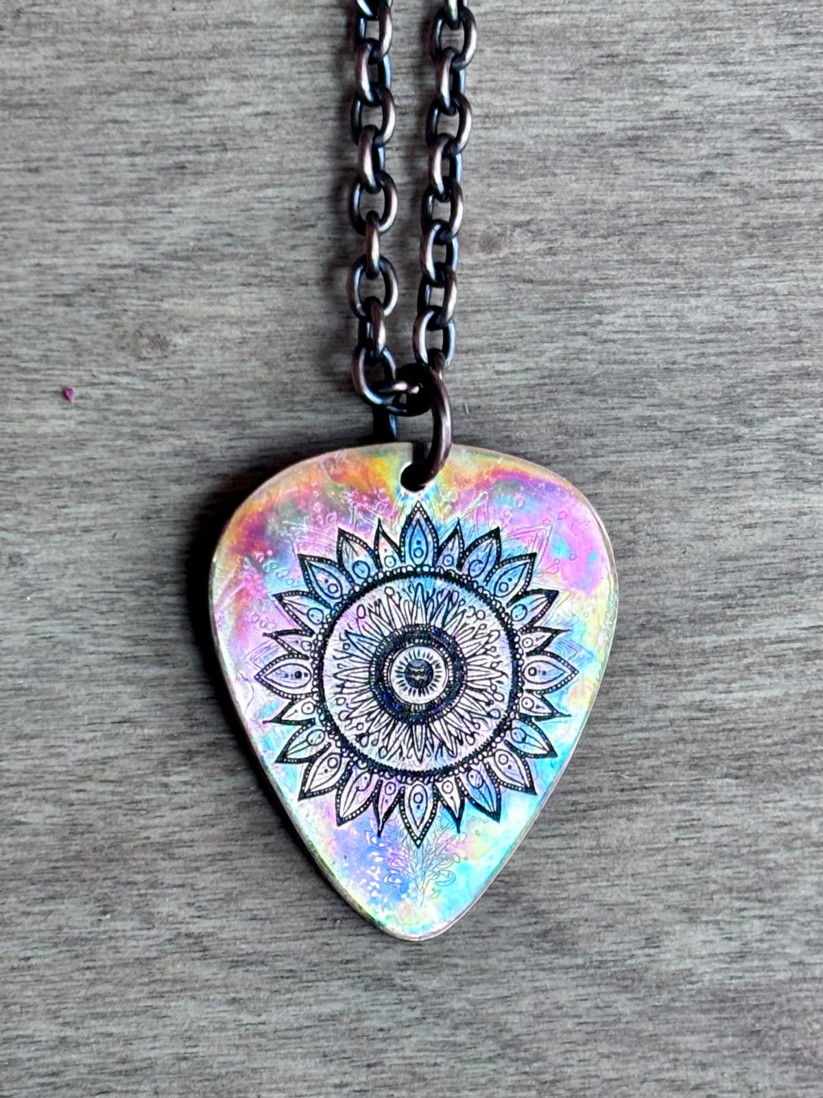 Fire Painted Copper Guitar Pick Necklace | Handmade Music Jewelry | Flame painted Copper