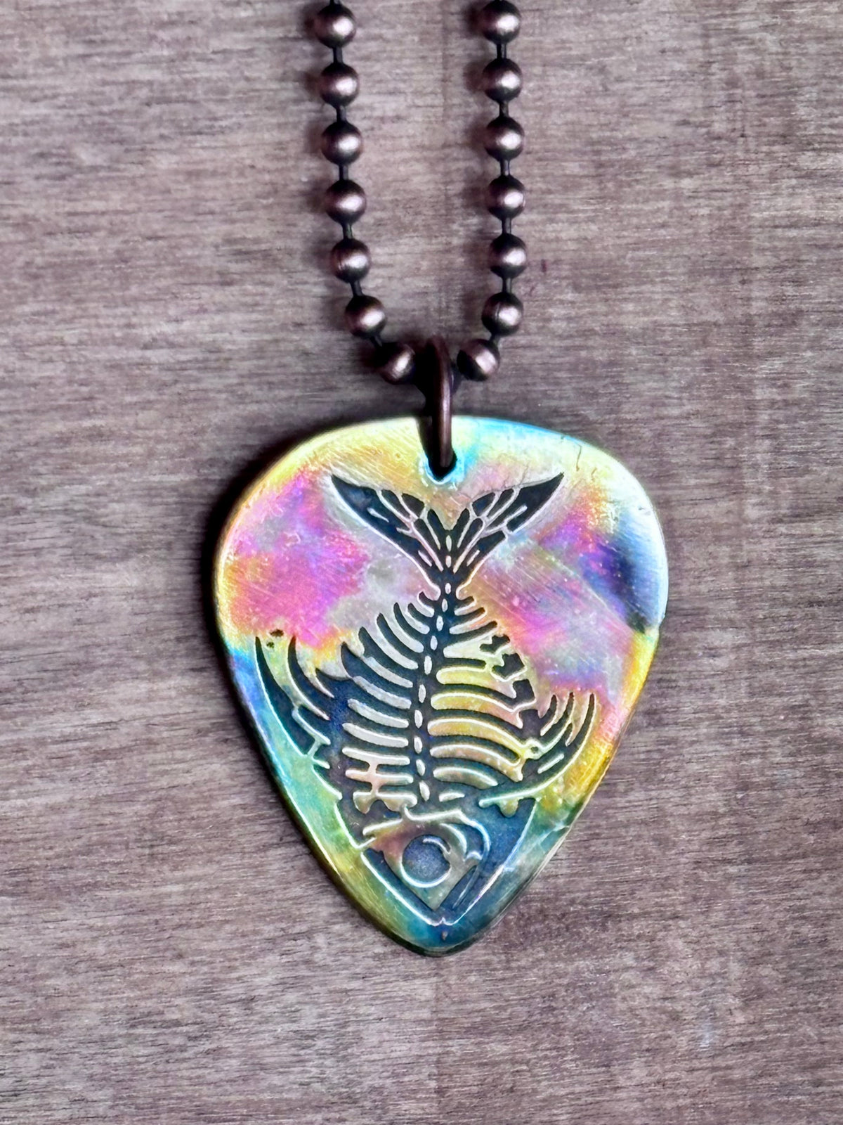 Fire Painted Copper Guitar Pick Necklace | Handmade Music Jewelry | Flame painted Copper