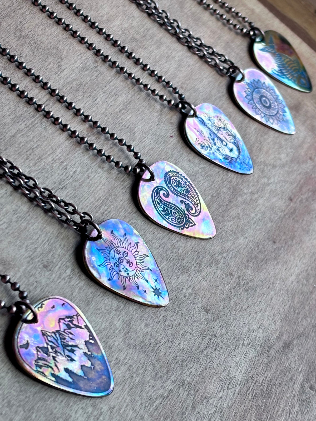 Fire Painted Copper Guitar Pick Necklace | Handmade Music Jewelry | Flame painted Copper
