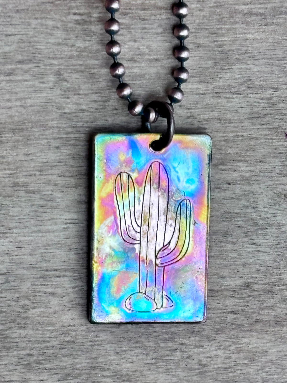 Fire Painted Copper Rectangle Pendant Necklace | Cactus, Paisley or Heart