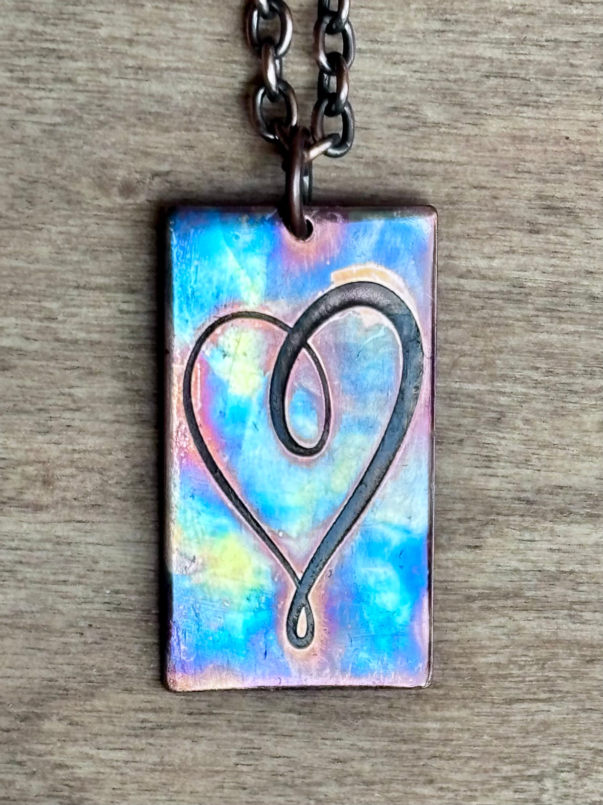 Fire Painted Copper Rectangle Pendant Necklace | Cactus, Paisley or Heart