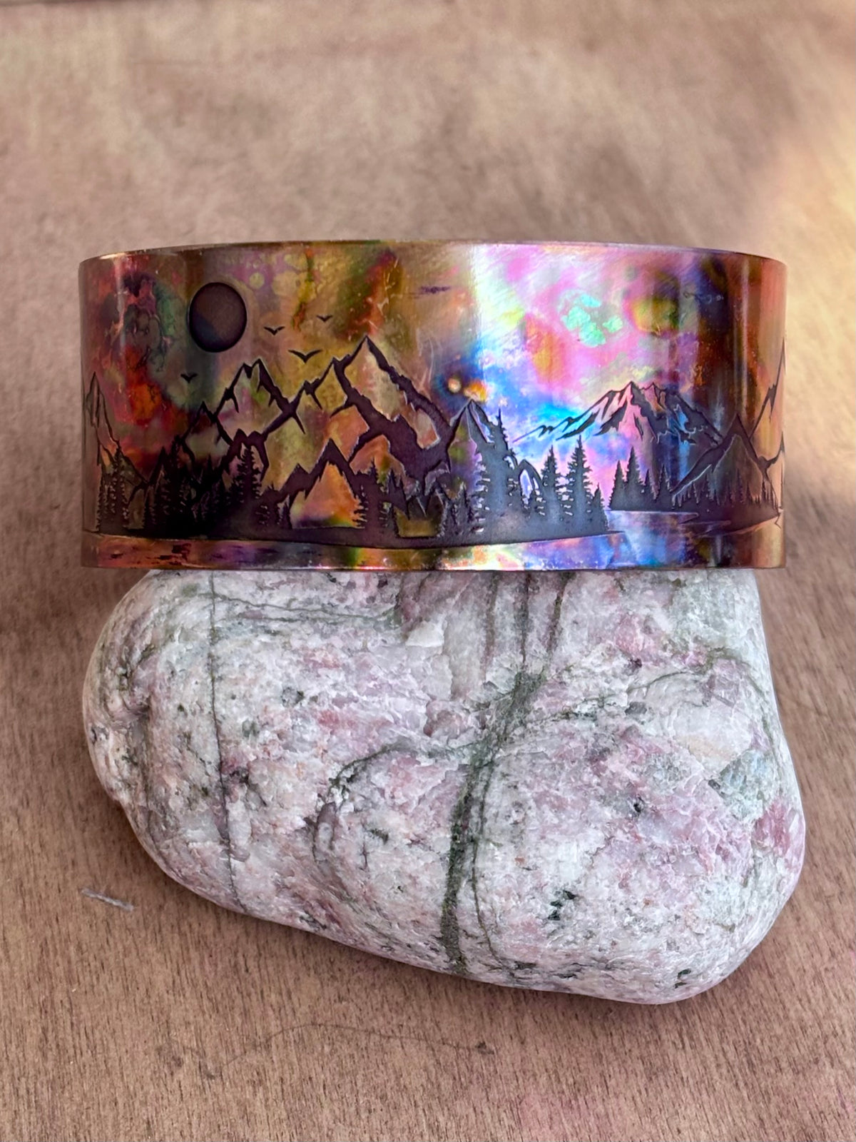 Fire Painted Copper Cuff Bracelet | 1-Inch Wide Handcrafted Statement Cuff